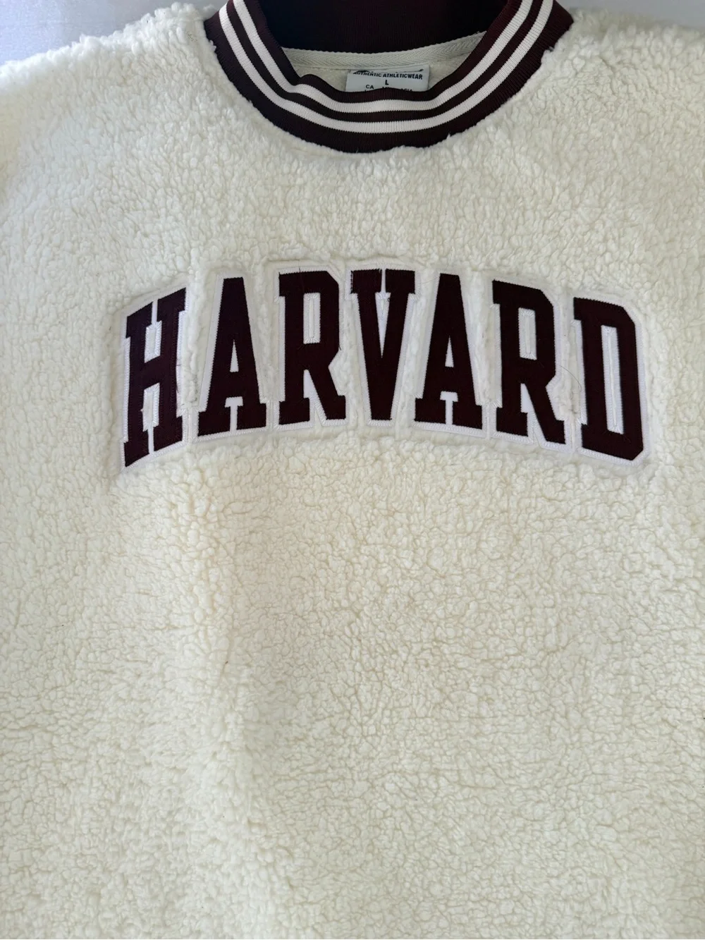 Champion Harvard Teddy Sherpa Fleece Crewneck Sweatshirt L